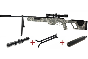 Zestaw - Wiatrówka karabinek Norica Dead Eye MAX Camo 4, w zestawie z dwójnogiem, lunetą i tłumikiem