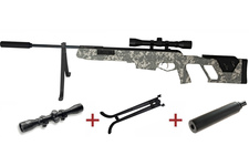 Zestaw - Wiatrówka karabinek Norica Dead Eye MAX Camo 4, w zestawie z dwójnogiem, lunetą i tłumikiem