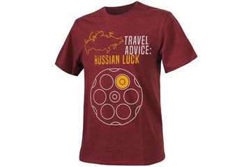 T-Shirt Rosyjska Ruletka - Travel Advice: Russian Luck - Bordowa