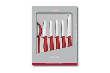 Noże kuchenne Victorinox - zestaw 5 elementów + obieraczka, czerwone