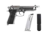 Pistolet ASG GBB SRC SR92 z tłumikiem srebrna