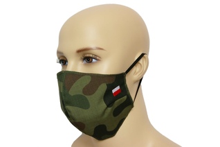 Maska Profilowana Dwuwarstwowa RIPSTOP/FLIZELINA na twarz z haftowaną flagą - pl woodland ripstop