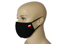 Maska Profilowana Dwuwarstwowa na twarz z haftowaną flagą - czarna