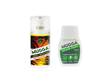 Zestaw - Repelent Środek na komary i inne owady Mugga Strong Spray 50% DEET + Balsam kojący Mugga na ukąszenia i poparzenia 50ml