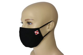 Maska Profilowana Dwuwarstwowa na twarz z haftowaną szachownicą - czarna