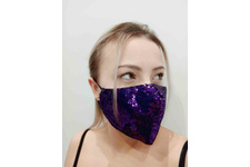 Maska ochronna z cekinami na twarz - fioletowa + 10 filtrów FFP2 N95 PM2.5