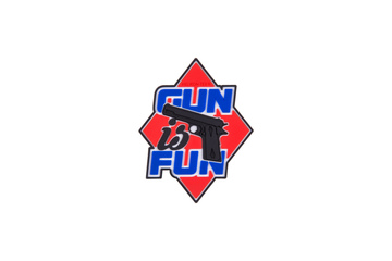 Emblemat Helikon "Gun is Fun" PVC Czerwony