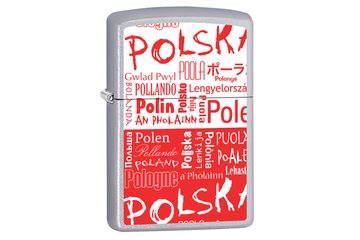 Zapalniczka ZIPPO Polska - napisy w różnych językach, Satin Chrome