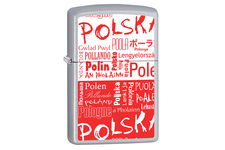 Zapalniczka ZIPPO Polska - napisy w różnych językach, Satin Chrome